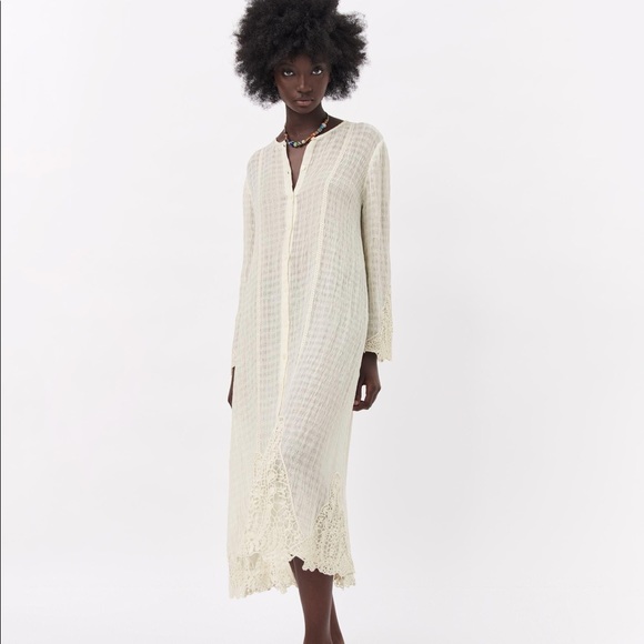 NW/OT Zara Natural Linen Midi Dress size Xl - Picture 2 of 10